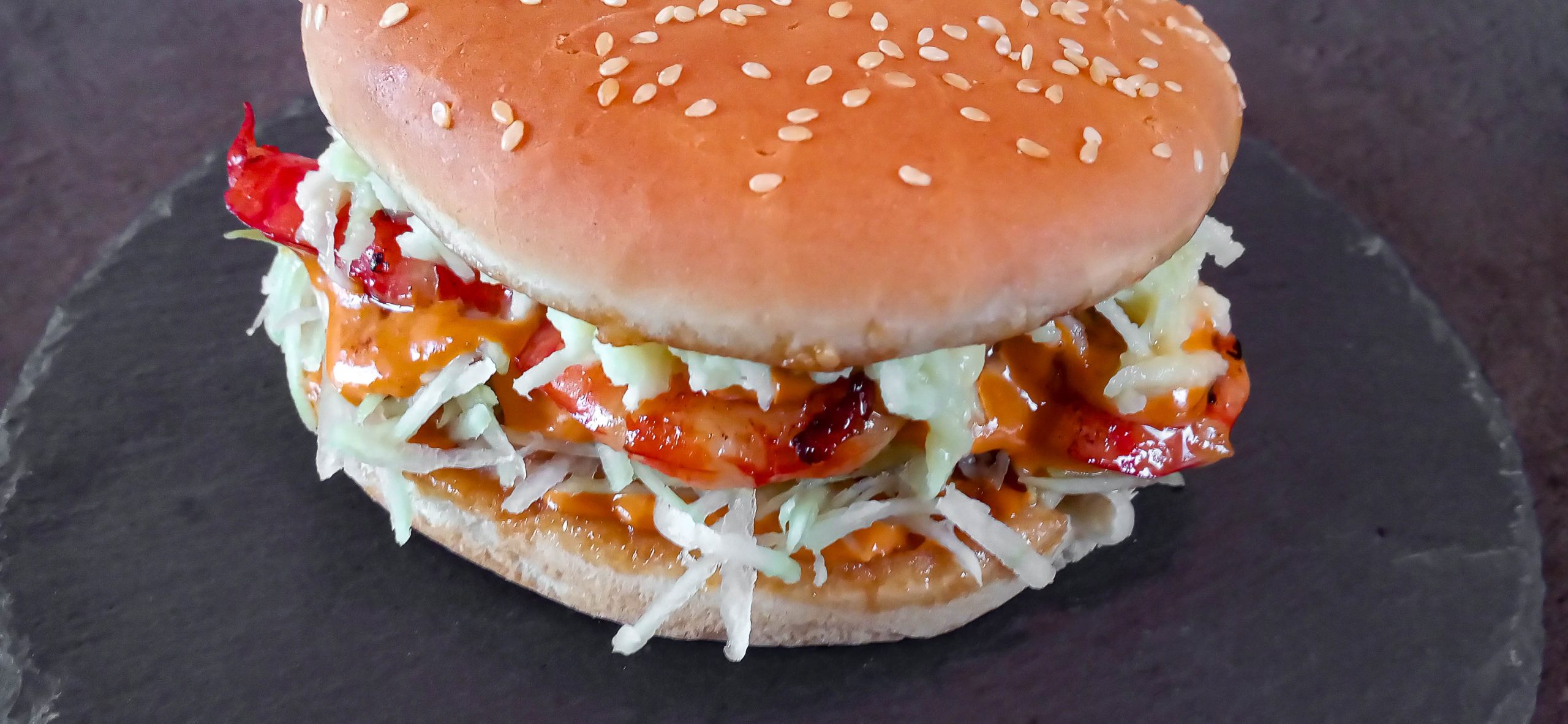 Num Pang Bongkea , tom yum with shrimp Burger version