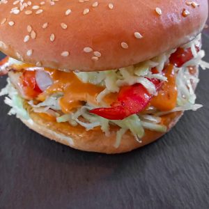 Num Pang Bongkea , tom yum with shrimp Burger version